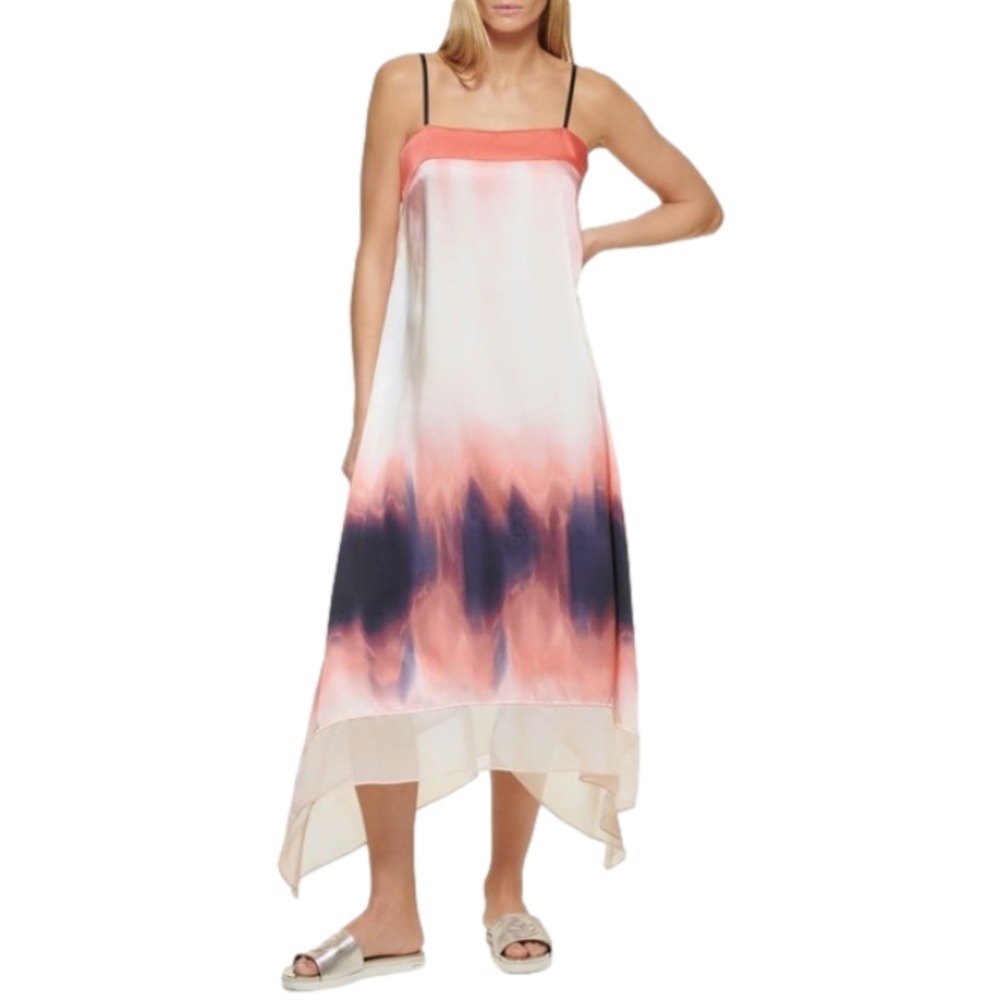 DKNY New Womens Size XS Boho Asymmetric Tie Dye Midi Slip Dress Festival Hippie